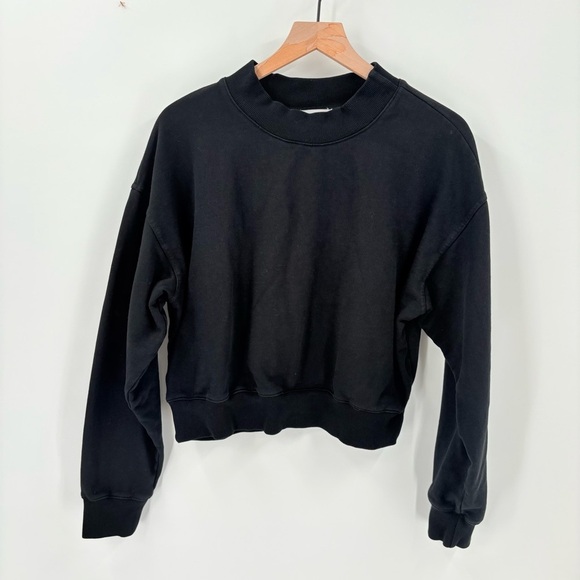 Good American Black Cropped Crew Neck Sweatshirt Size XL - Picture 1 of 7